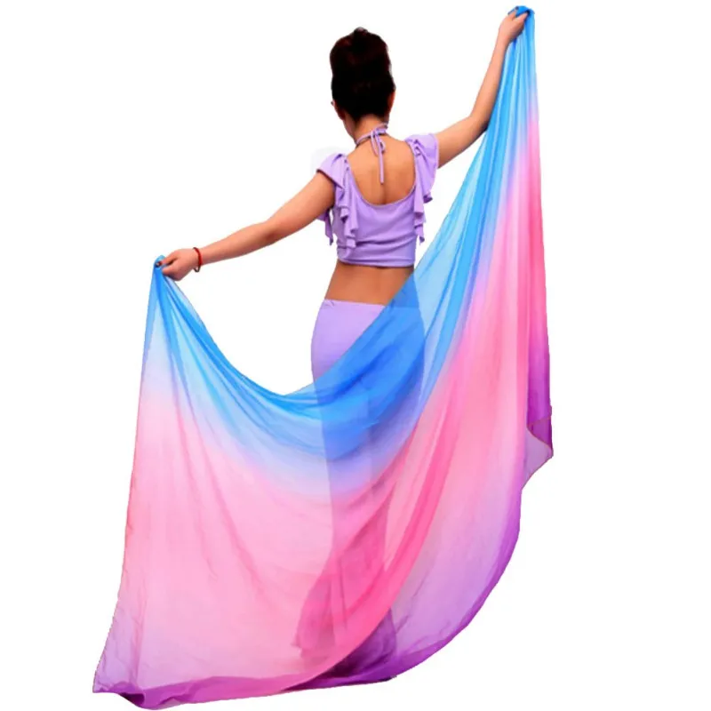 Belly Dancing For Women Simulation Silk Belly Dance Veils Dancing Hand Scarves Gradual Color Hip Scarf