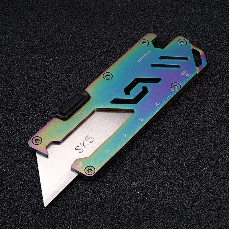 Stainless Steel EDC Folding Utility Knife Wallpaper Knife Paper Cutter Courier Knife Outdoor Peeler Life-Saving Knife B