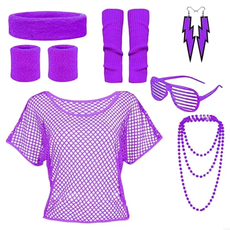 57QA 80 년대 운동 의상 헤드 밴드, 선글라스, 귀걸이 레그 워머 60 년대/80 년대 여성 히피 의상 액세서리 여자 여자