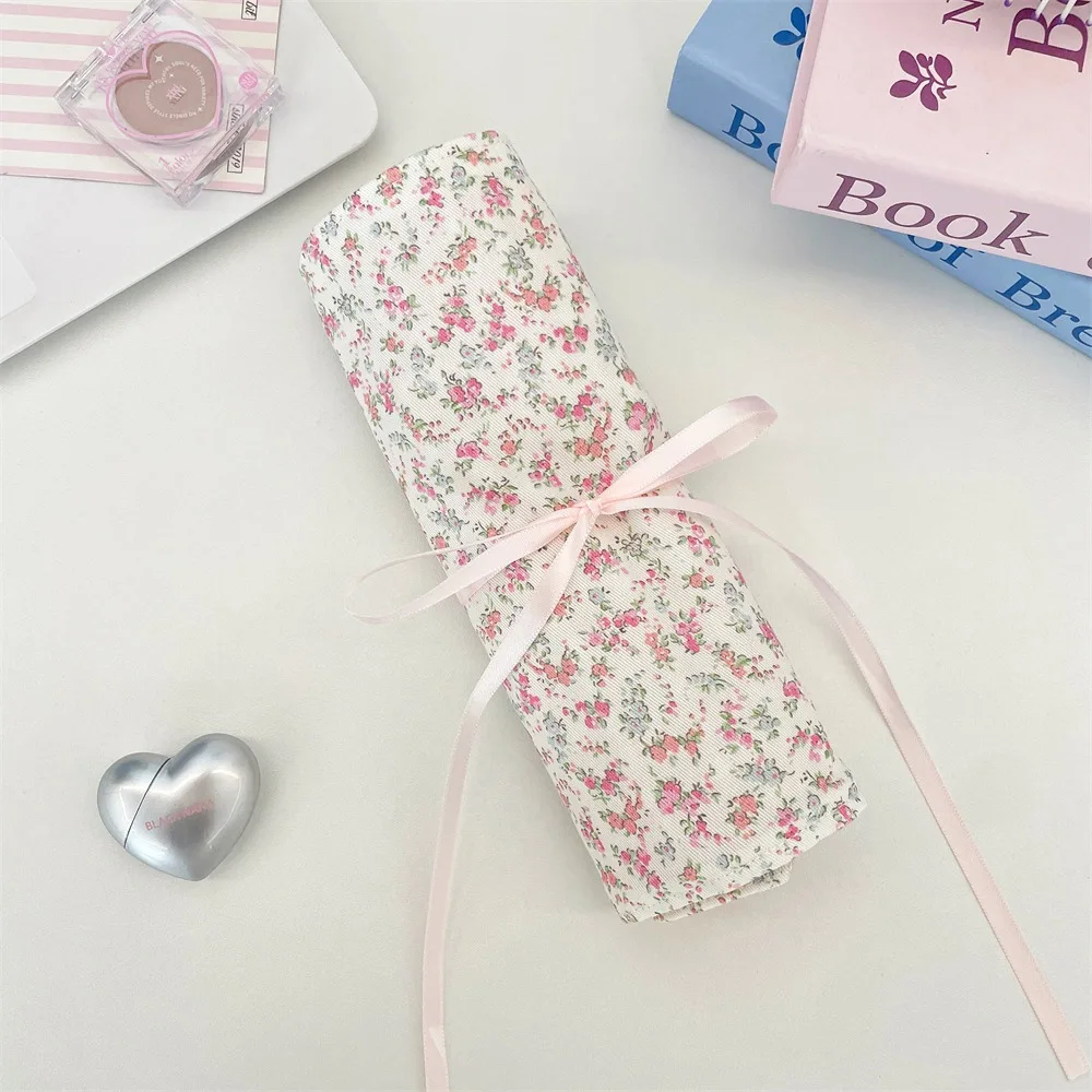 Convenient Makeup Brush Bag Large Capacity Floral Pattern Cosmetic Storage Bag Beauty Tool Eyebrow Pencil Box