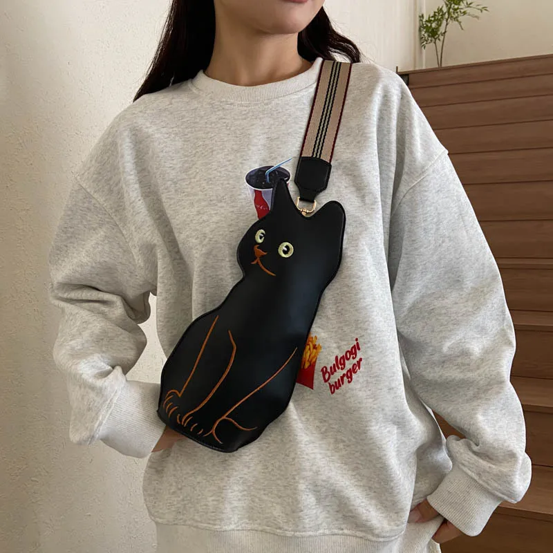 

Women cute cat shoulder bag 2024 new lady funny crossbody waist chest bag pu