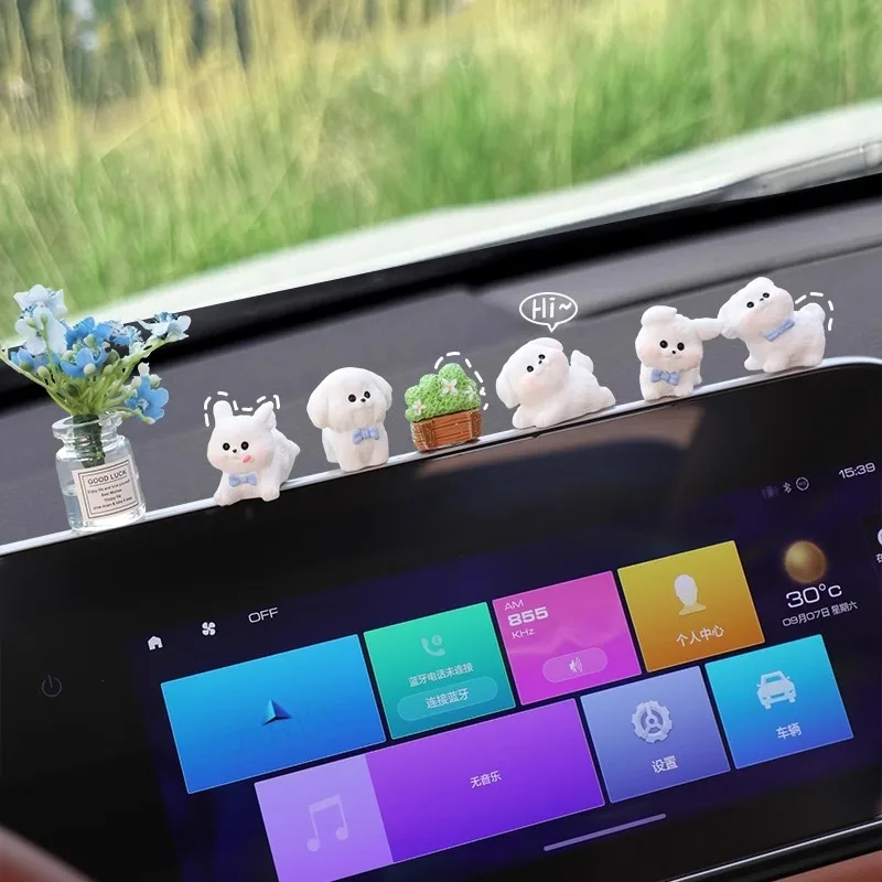 

Cute Little White Dog Car Interior Decoration Cute Girl Fun New Car Super Cute Dashboard Stress Relief Car Ornament