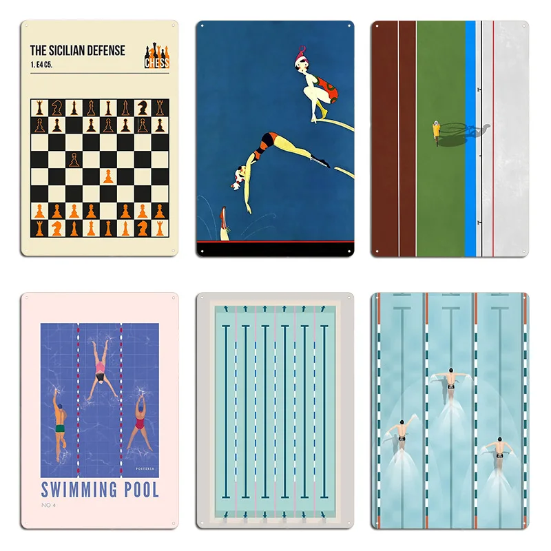 The Sicilian Defense Chess Opening Vintage Book Cover Poster Style Diving Board Metal Designing Plaques Club Tin Sign Poster