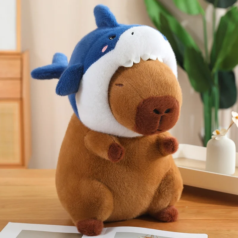 35/55cm New Shark Capybara Plush Doll Lifelike Capybara Cosplay Shark Stuffed Animal Capybara Pillow Pluah Doll Gift