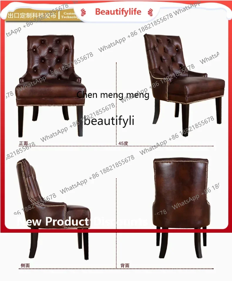 ss8350 American rural retro old solid wood soft bag dining chair, buckle computer chair, European cafe high-back leisure chair