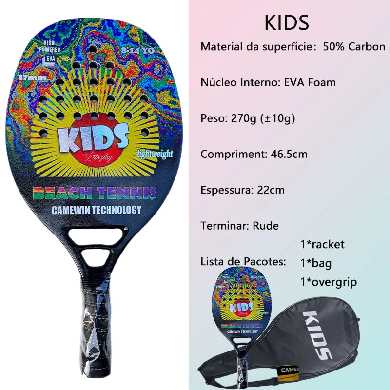 6-14yo Kids Beach Tennis Racket Beginner Racket Carbon Fiber 270g Light Suitable For Child With Cover Presente Black Friday 2023