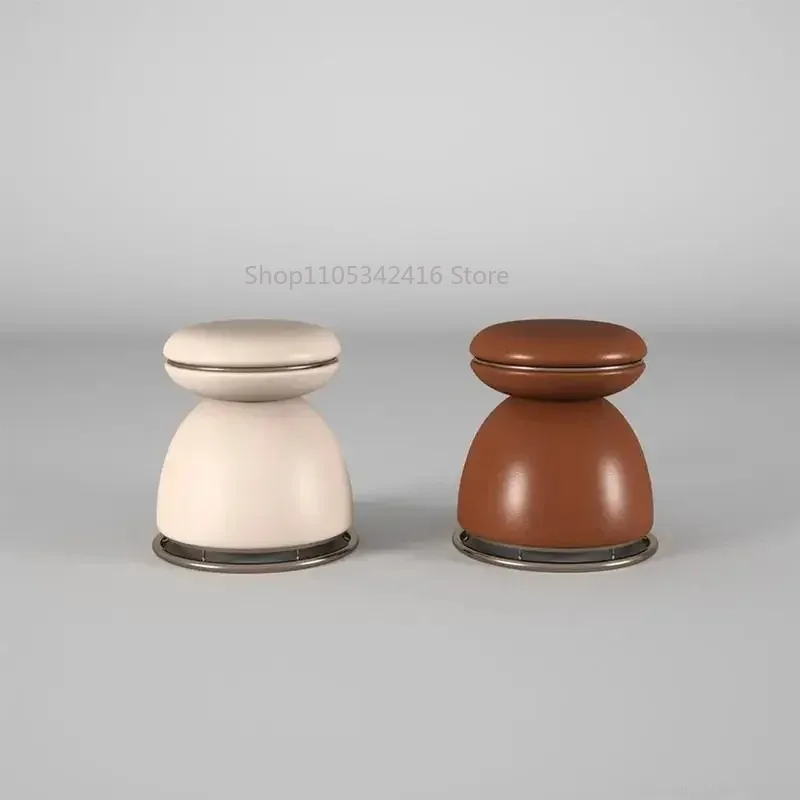 Premium Leather Round Stool, Modern Accent Ottoman Chair for Luxury Tea Room Office & Minimalist Home Decor