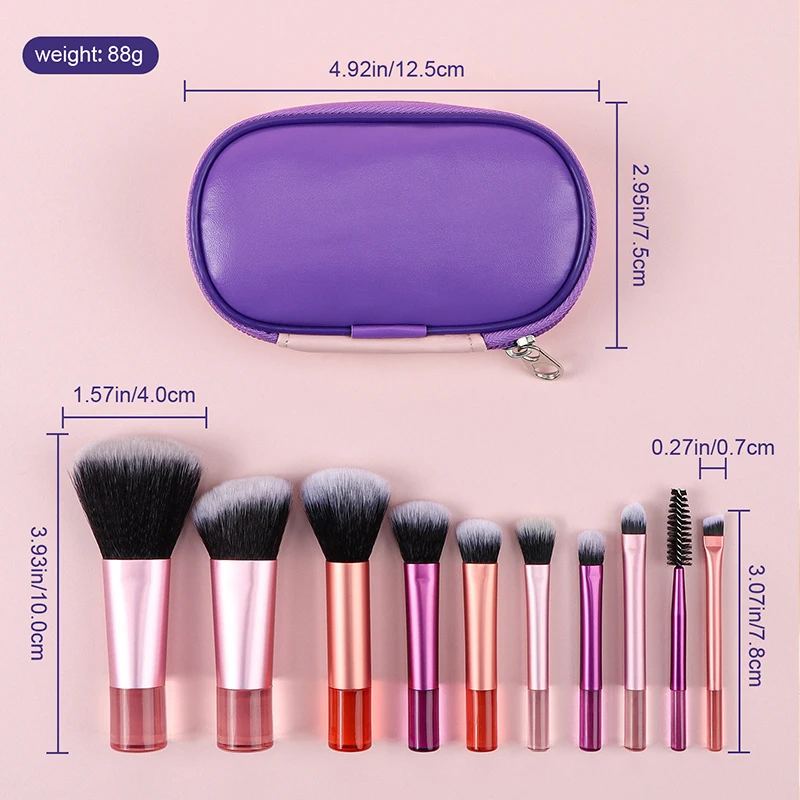 10 color Mini makeup brush Travel portable Makeup Tool - Palm Brush Professional travel makeup brush set Beauty Tools