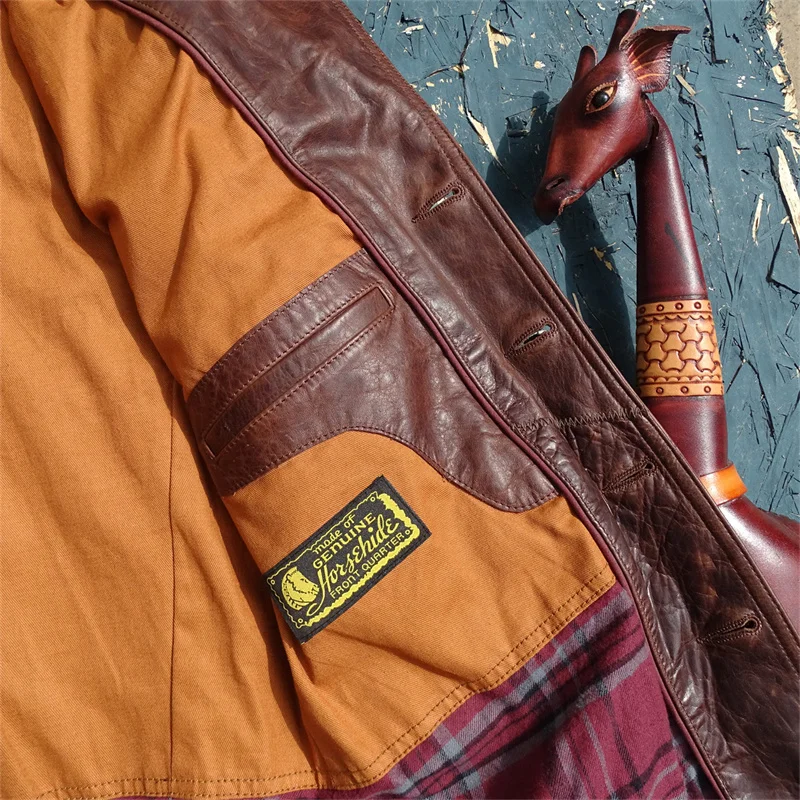 Men's Horsehide Genuine Leather Jacket Brakemen Motorcycle Biker