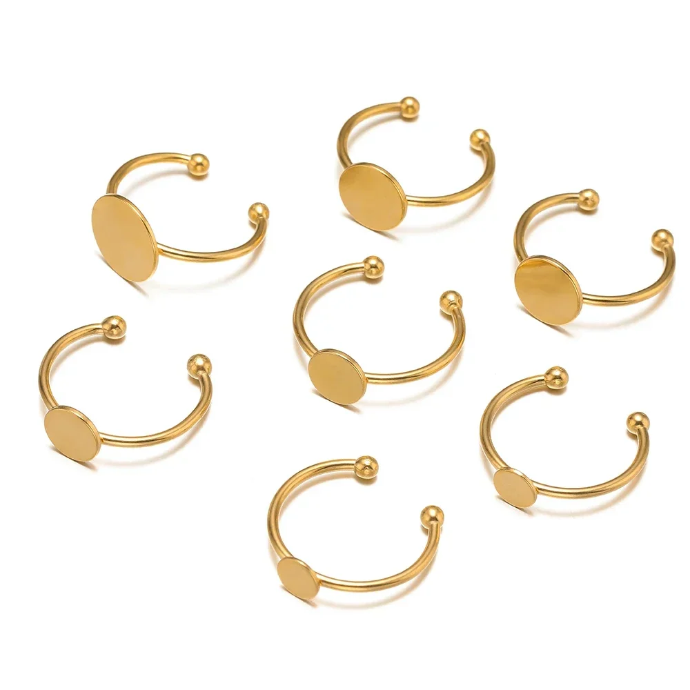 

10Pcs/lot Blank Bases Rings Settings Stainless Steel Gold Plated Cabochon Cameo Tray Bezel DIY Jewelry Making Supplies Wholesale
