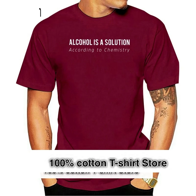 Novelty Chemistry T Shirt Alcohol Is A Solution Joke Nerd Science