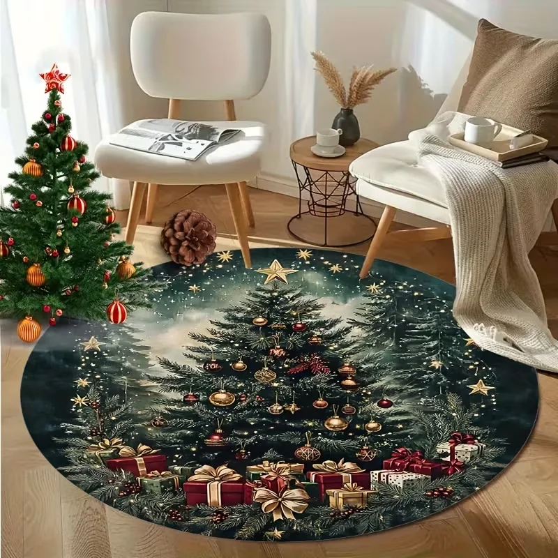 Round Crack Christmas Gift Box Illusion Rug Glowing Xmas Present Pattern Decor Carpet For Bedroom Holiday Party Home Decor