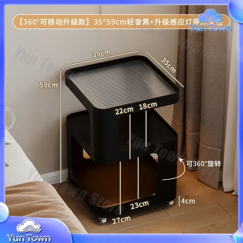 for Bedside Table for Bedroom Furniture Storage Cabinet with Lamp Movable Nightstand Light Luxury Kids Room Decor Modern Home