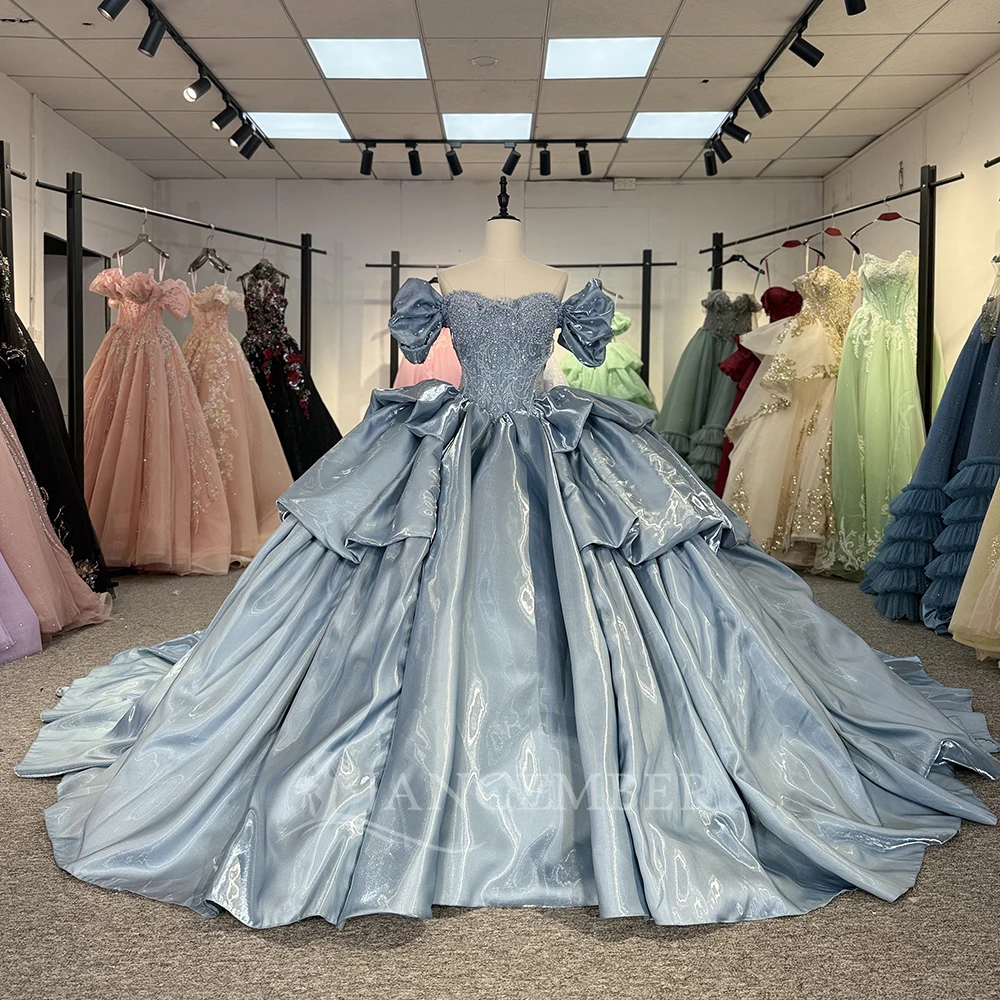 

Бальное платье принцессы, платье Quinceanera для девочек с открытыми плечами, расшитое бисером, индивидуальное платье на шнуровке сзади, платья de 15, quinceañeras