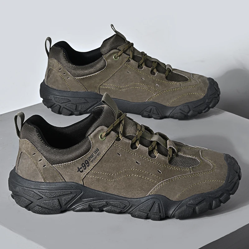Vintage Style Men's Casual Shoes Anti-Slip Suede Leather Sneakers Lightweight Sports Shoes Round Toe Treking Footwear Trainers