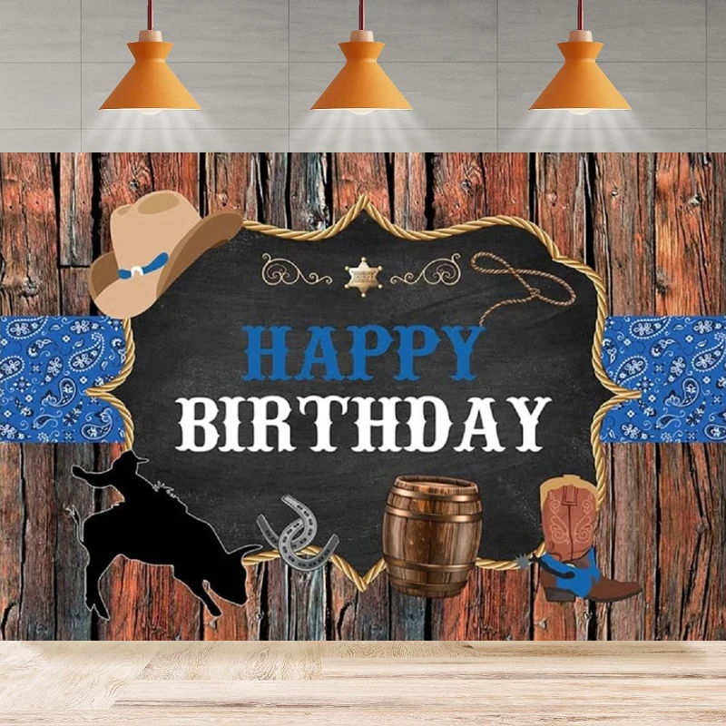 Photography Backdrop Rustic Wood Cowboy Rodeo Background Wild West Cowboy Happy Birthday Home Party Backdrop Wall Banner Decor