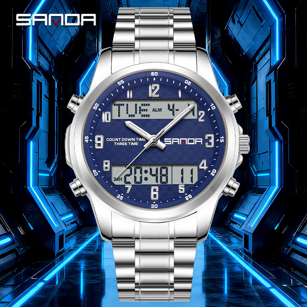 SANDA New Luxury Electronic Quartz Men's Watch Waterproof Shockproof Luminous Alarm Clock Multifunctional Watches