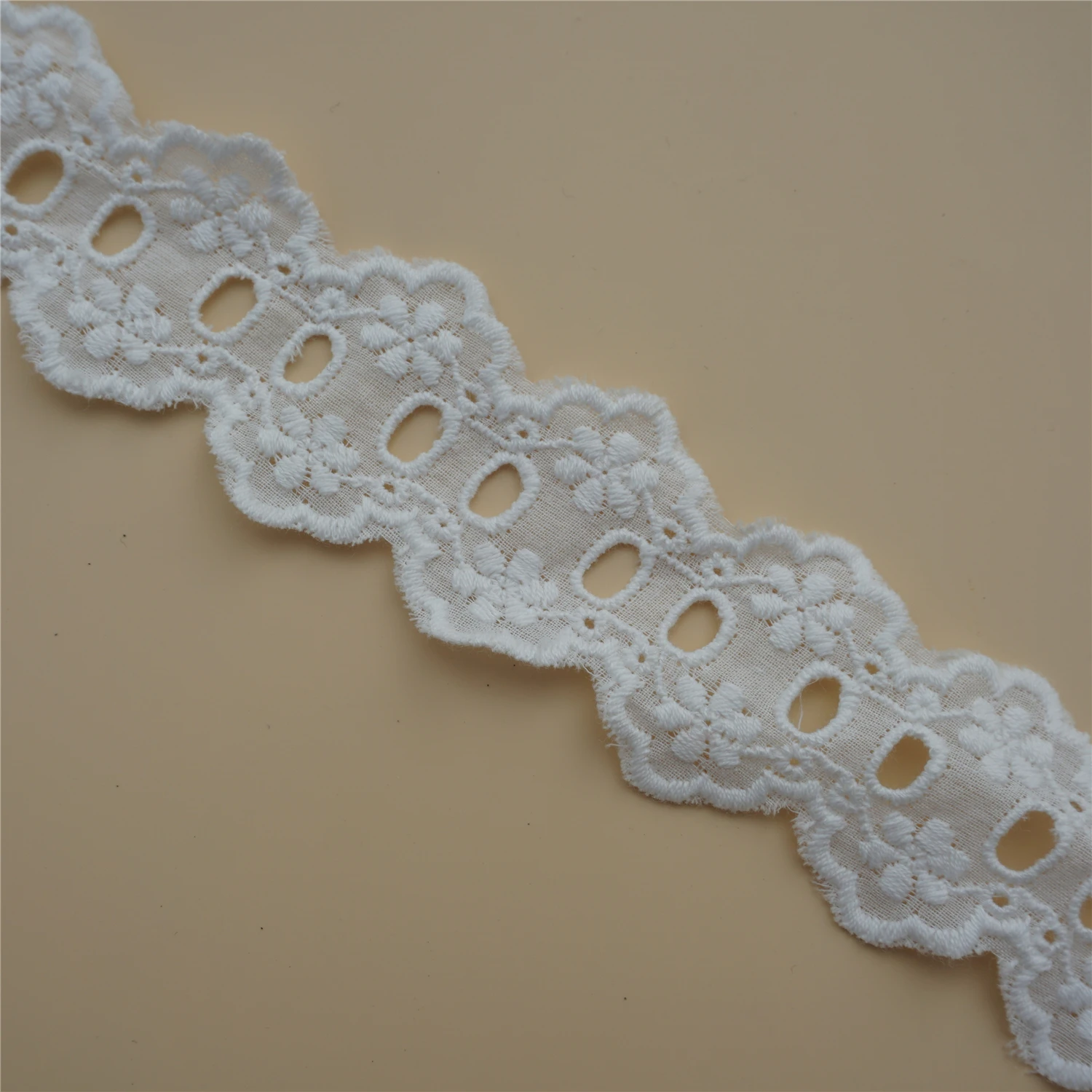 14 Yards Cotton Lace Trim Ribbon Tape with Hole for Costume Trimmings Sewing Fabric