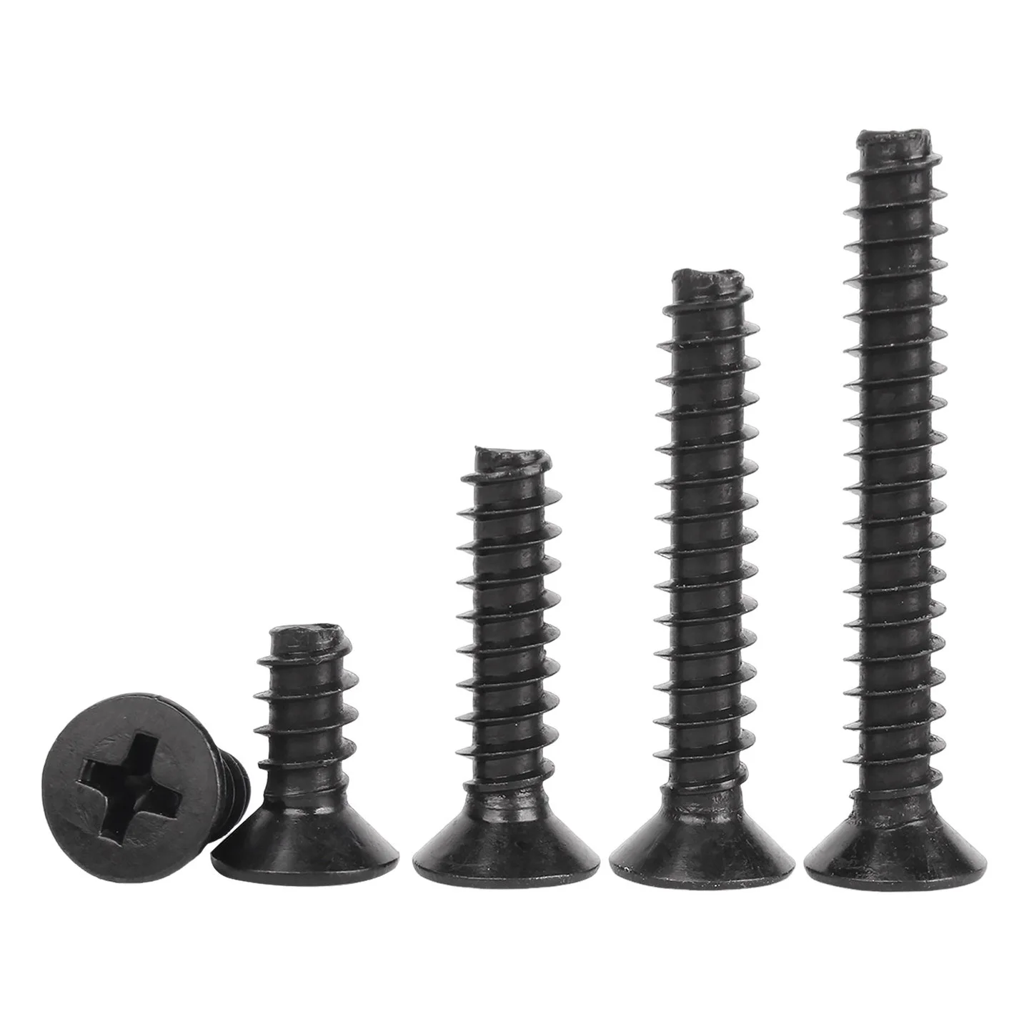 50~200Pcs Black 304 Stainless Steel Phillips Countersunk Flat Tail Self Tapping Screws M1 M1.2 M1.4 M1.7 M2 M2.3 M2.6 M3.5 M4