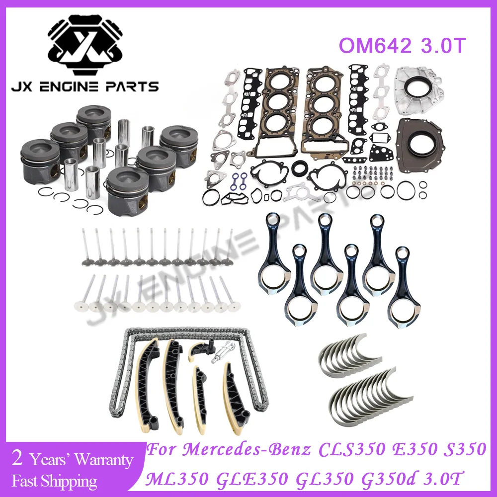OM642 Engine Timing Chain Kit Piston Connecting Rod Bearing Gasket Set For Mercedes-Benz 3.0 D E350 S350 GL350 GLS350 3.0T 3.0L