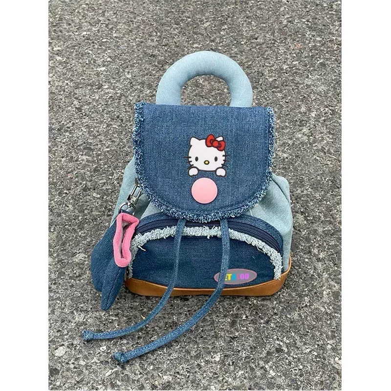 Sanrio feminino estudantes universitários y2k bolsa de ombro bonito bolsa de moedas olá kitty denim botão mochila nova escola