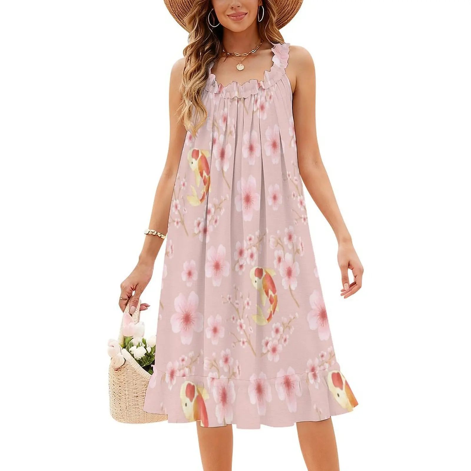 كوي وأزهار نمط المرأة الهيب هوب الشارع الشهير فستان الجرافيك طباعة ملابس للنادي كوي الأسماك أزهار الكرز الطبيعة الإناث