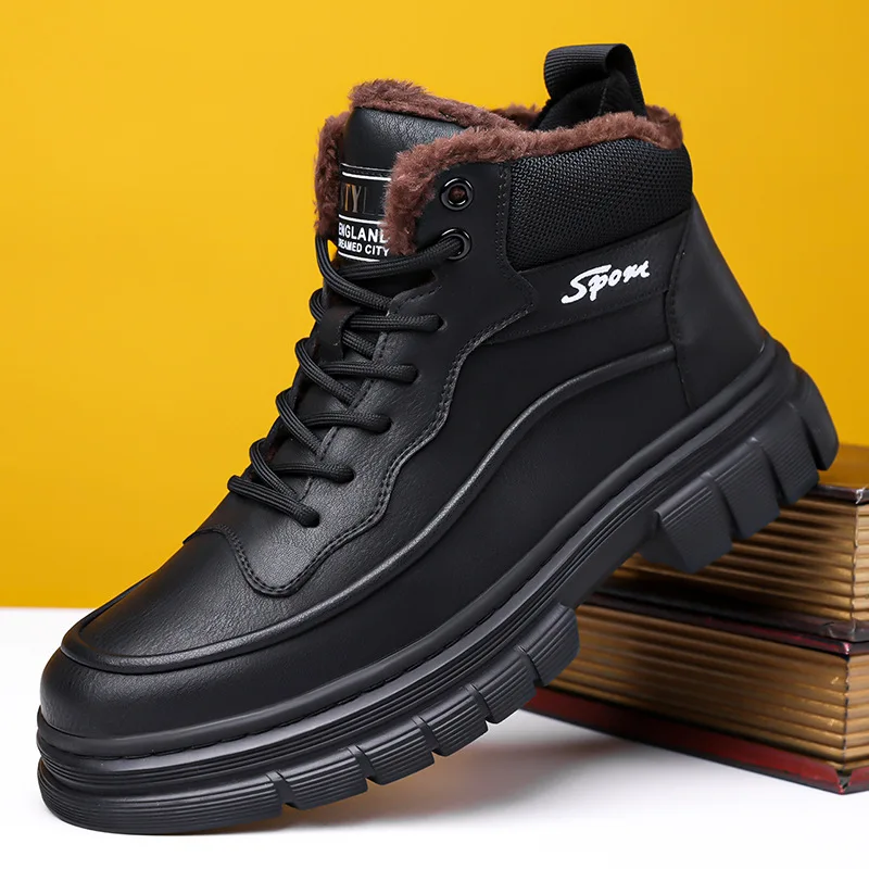 

Winter High-Top Boots Men's Fce Outdoor Work oes Versatile Thi Bot Warm ort Cotton oes Anti-Slip Wear-Re...