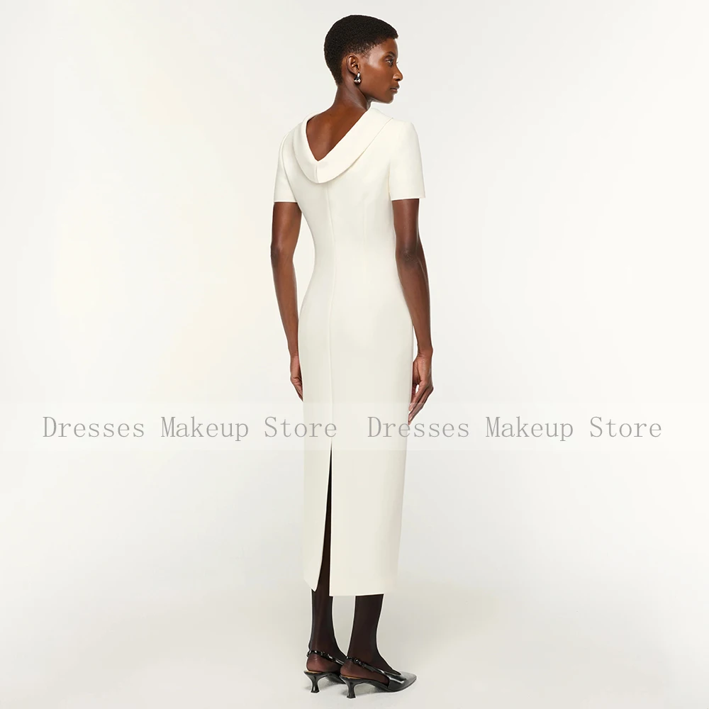 Customized Midi Cocktail Dress Column Short Sleeves Tea Length Cocktail Gowns for Women O Neck Simple Formal Party Dresses 2026 image 2