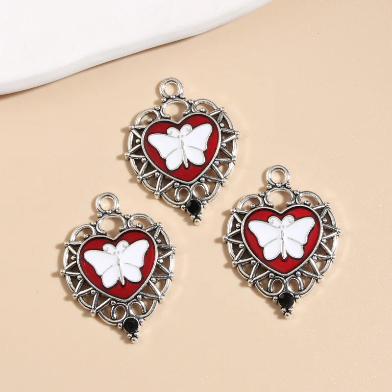 5pcs 2 Colors 34x26mm Punk Enamel Heart Charms Butterfly Pendant Fit DIY Necklace Bracelet Jewelry Making Handcrafted Accessorie