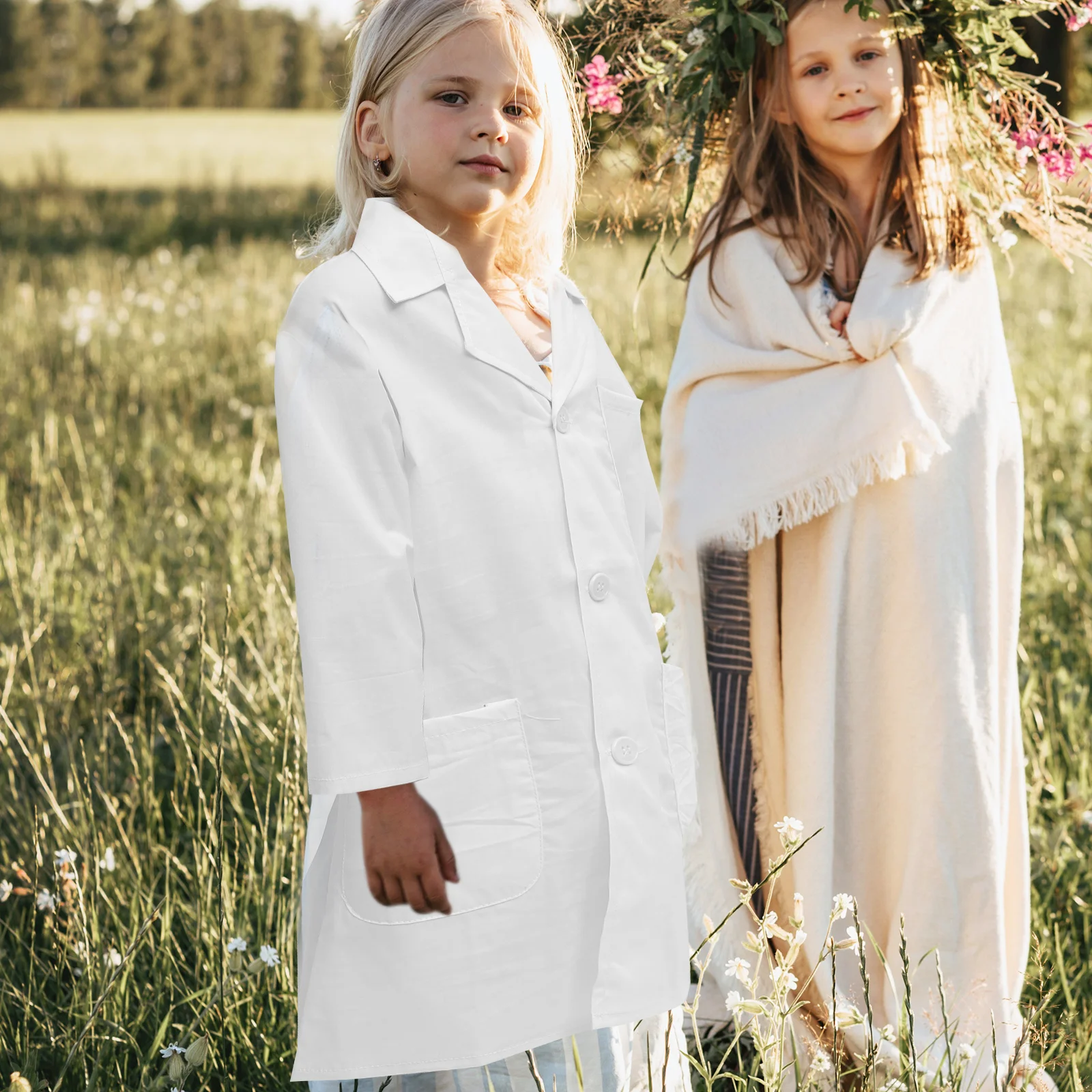 

Kids Lab Coat Children Scientist Costume Washable Reusable Toddler Long Sleeve DIY Party Supplies Clothes Size XS 105cm