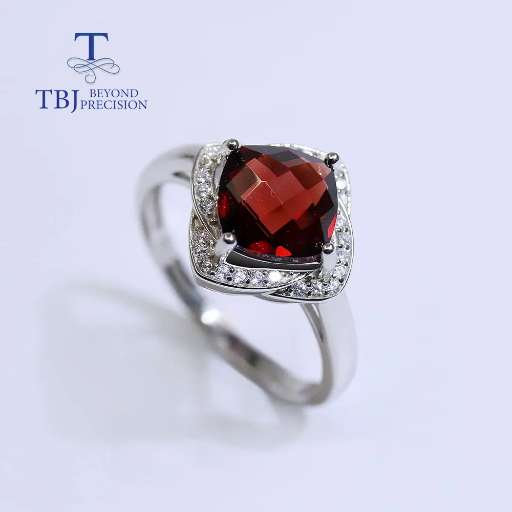 

100% Natural garnet gemstone Ring 2.6ct cushion 8mm 925 sterling silver fine jewelry for women wife nice gift