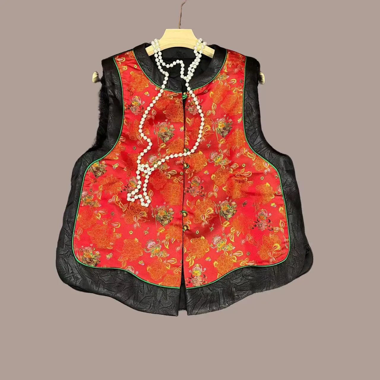 

Новогодний жилет в китайском стиле с вышивкой Сун Цзинь, лоскутный, на хлопковой подкладке, с меховым воротником, длинный, тонкий, верхняя одежда из полиэстера