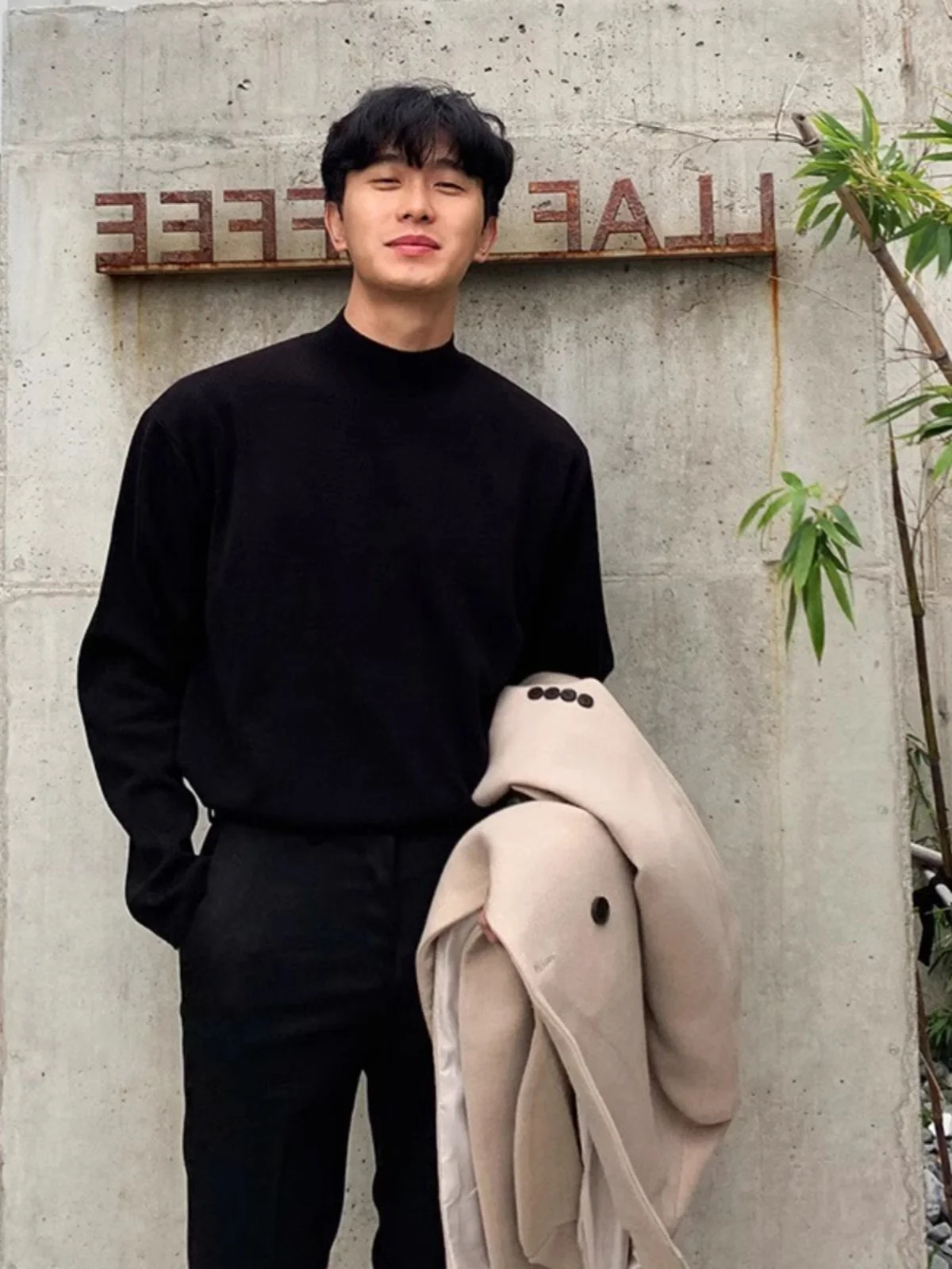 

Мужской трикотажный свитер с высоким воротником Bla f-High Collar, осенняя модная базовая кофта, вязаный свитер с воротником-стойкой