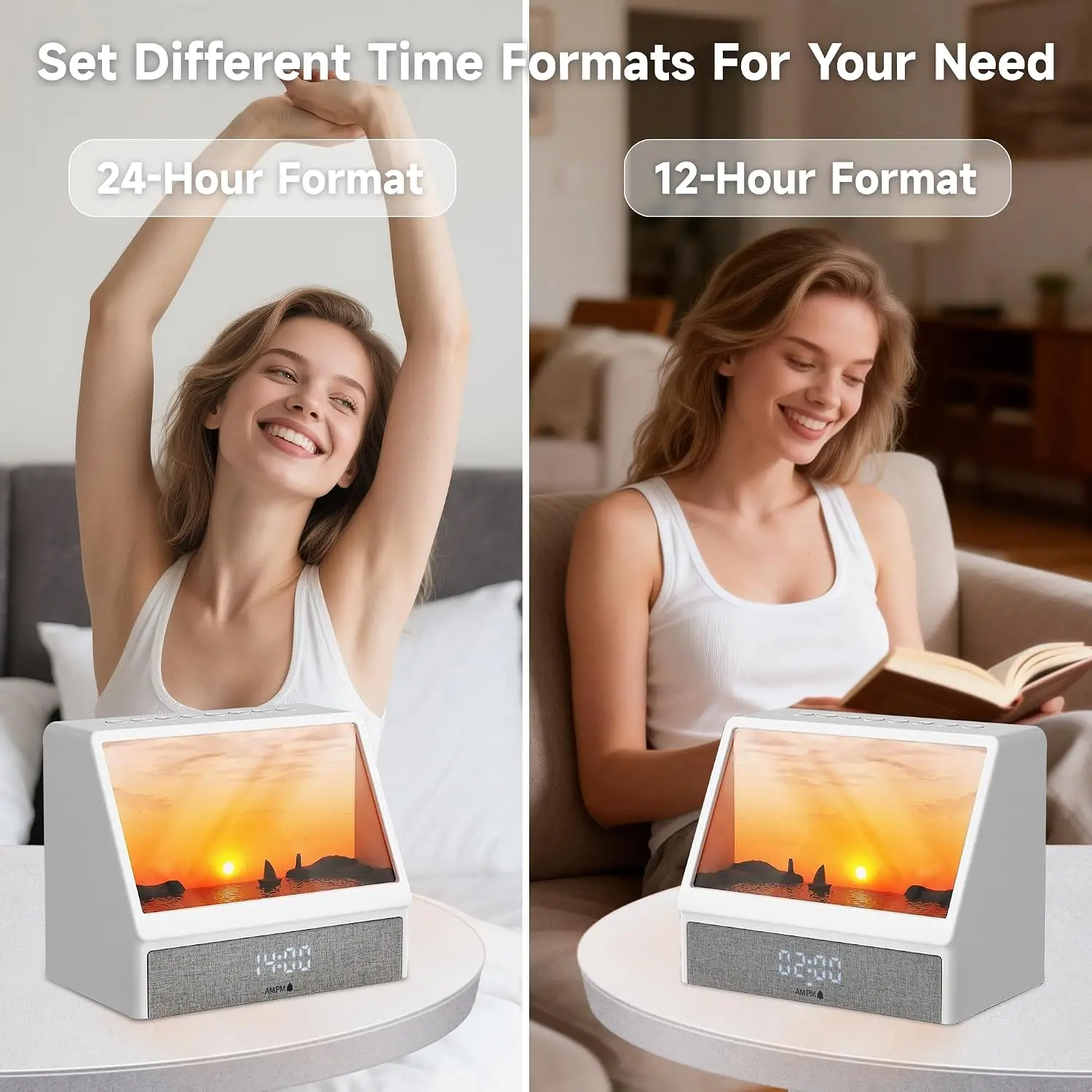 Sunrise Wake Up Light Alarm Clock 12 Soothing Sounds Snooze 12/24H Display Power Adapter Gift Adults Teens Father Day
