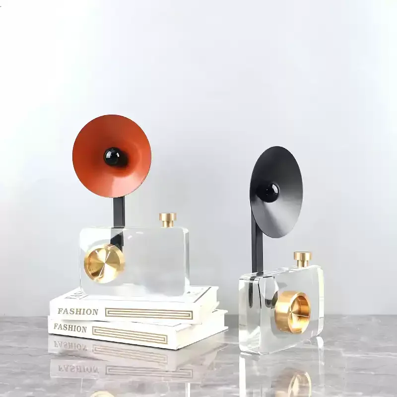 Creative Geometric Crystal Player Phonograph Art Decoration Ornament Porch TV Cabinet Home Decoration 17.5 7 26.5cm