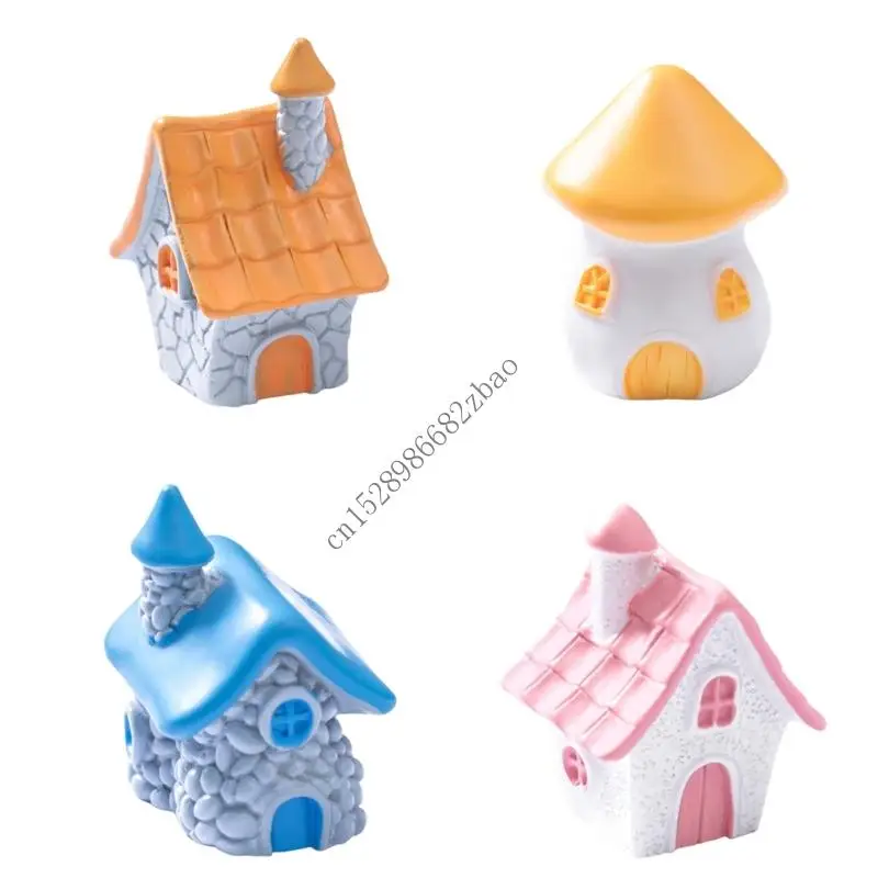 

H7EA Cartoon House Figurines Handmade Realistic Landscape Ornaments Resin Decoration