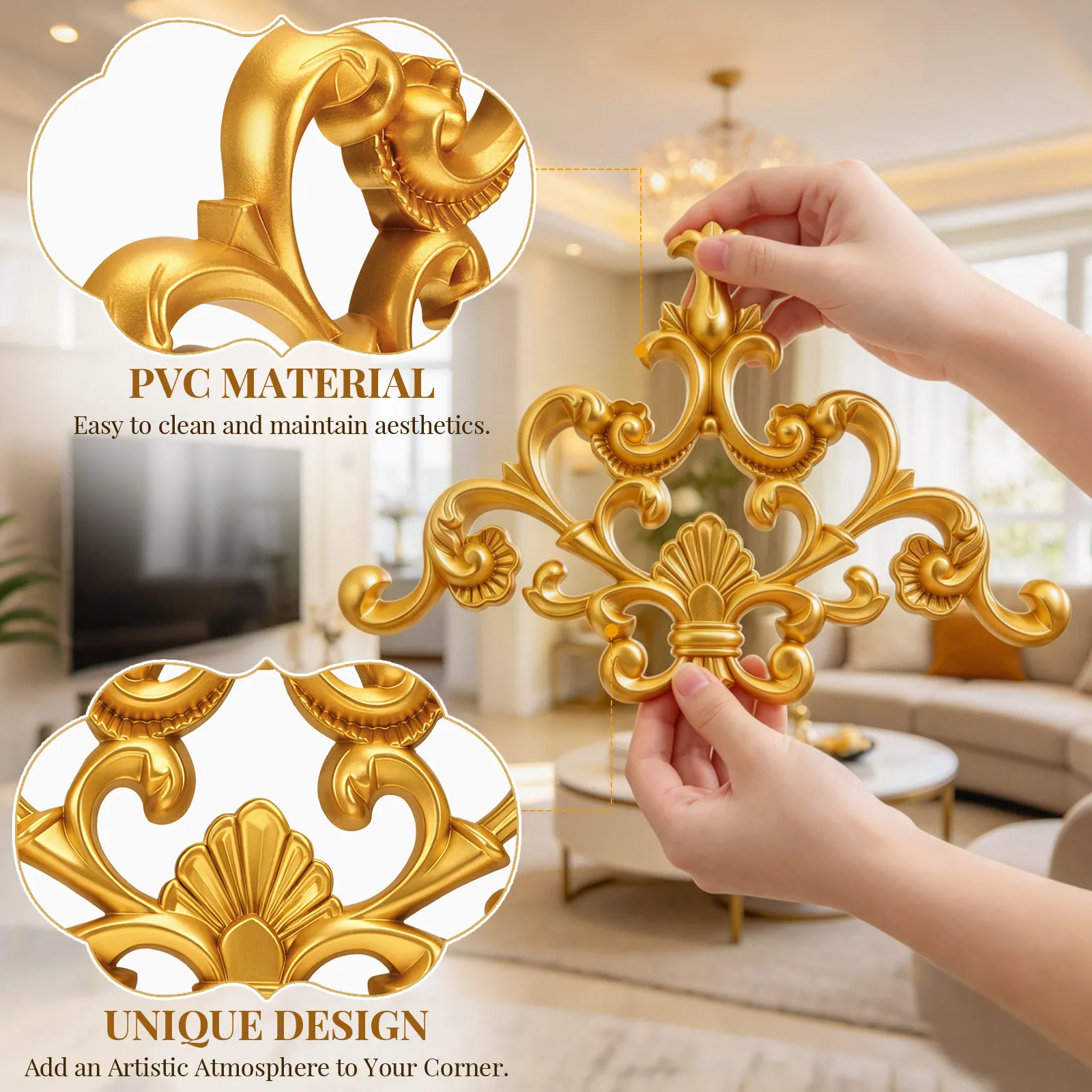 European Design PVC Carved Flower Applique Wall Onlay Ornament for Ceiling Door Cabinet Wardrobe Furniture Background Wall