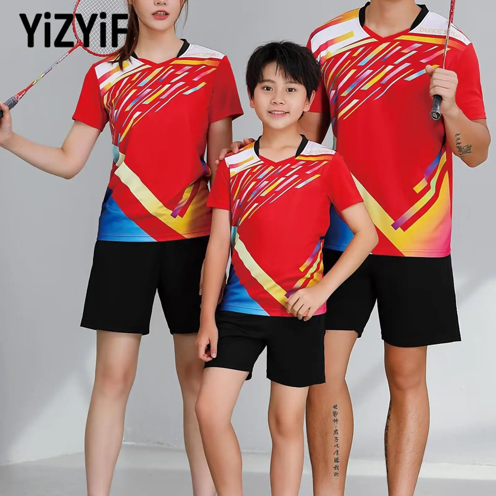 

2PCS Kids Boys Girls Badminton Suits Contrast Color Stylish Short Sleeve T-shirt+Shorts Football Uniform Workout Sports Outfits