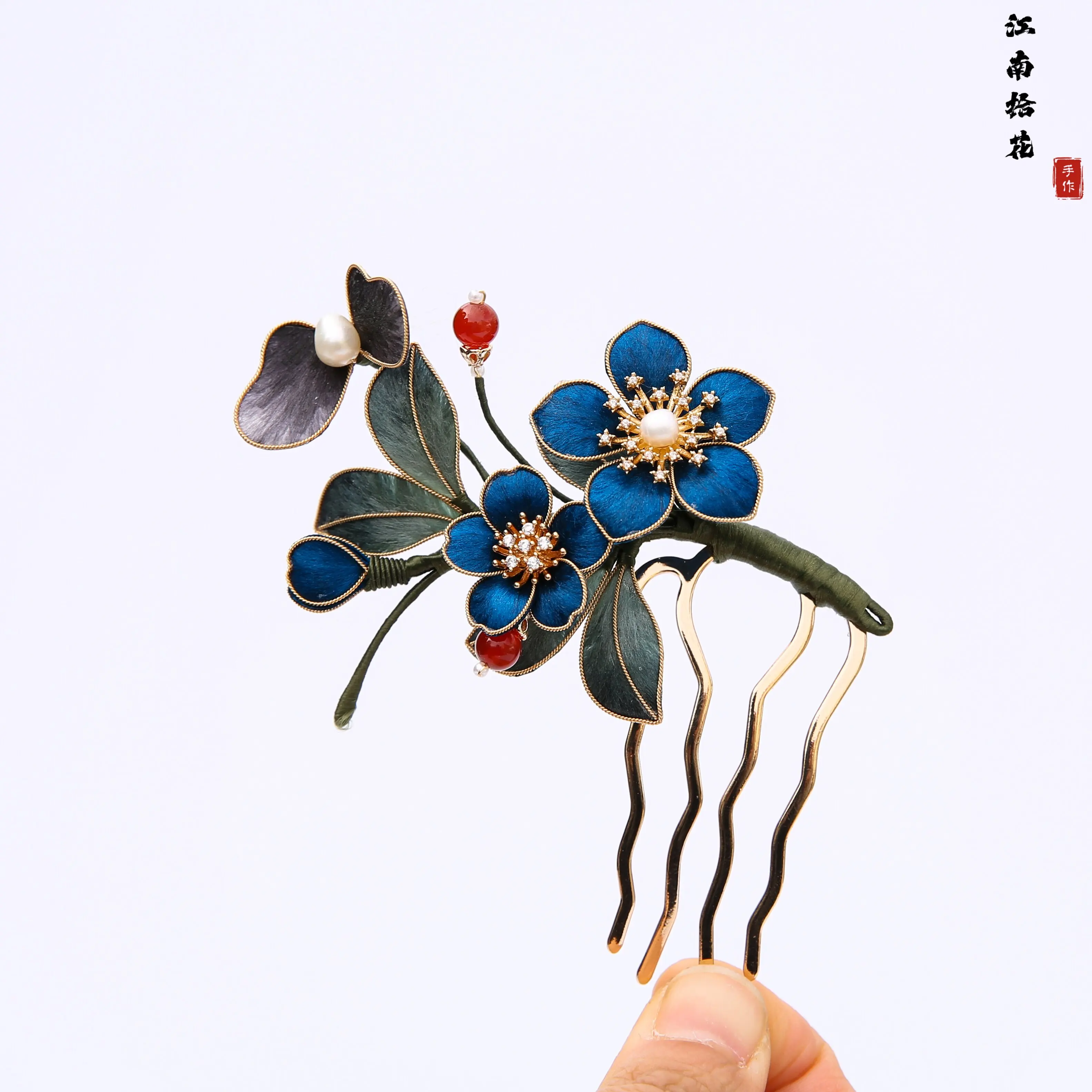 peigne-a-cheveux-bleu-en-velours-de-soie-filigrane-accessoire-de-coiffure-vintage-pour-hanfu-qipao-patrimoine-immateriel