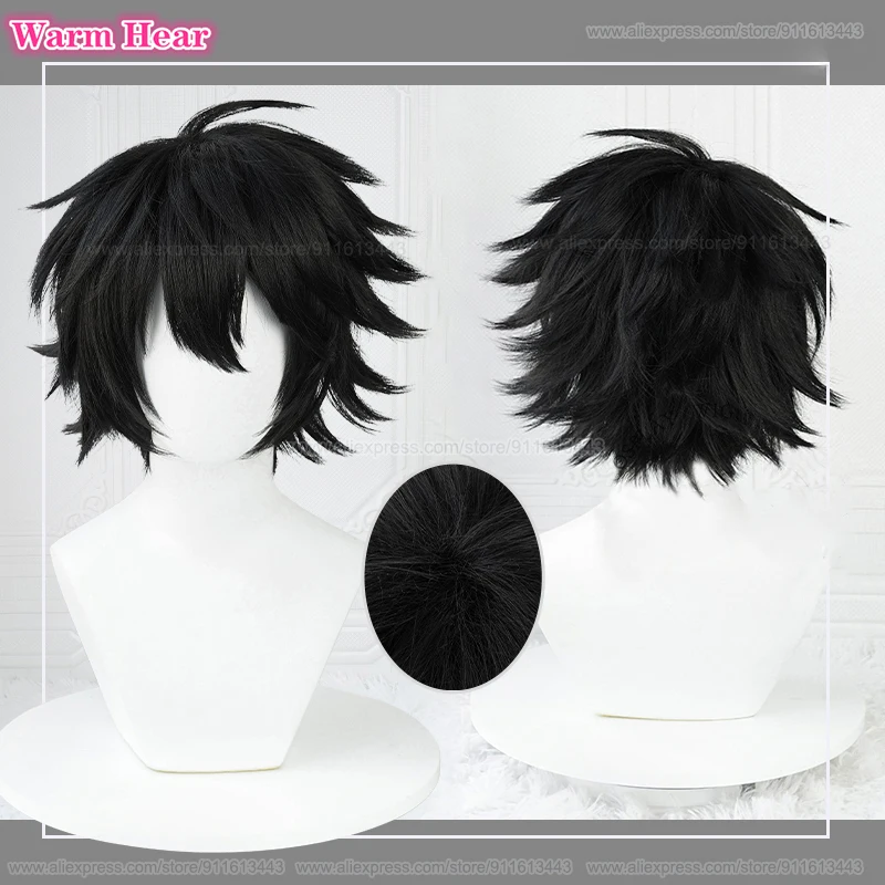 L.Lawliet-Perruque Synthétique Courte Noire pour Cosplay, Bonnet, Degré de Chaleur, ixd'Halloween, Homme, Unisexe, 35cm