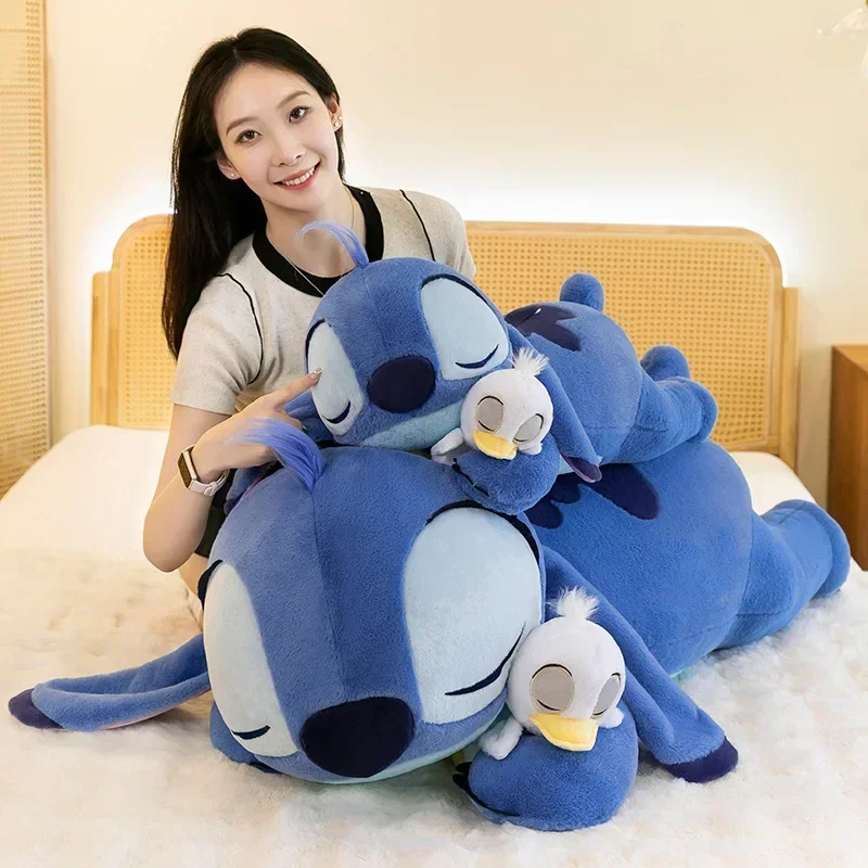 50/90cm Disney Lilo and Stitch Plush Toys Anime Plushie Stich Dolls Kawaii Donald Duck Lying Pillow Stuffed Gift Kids Christmas