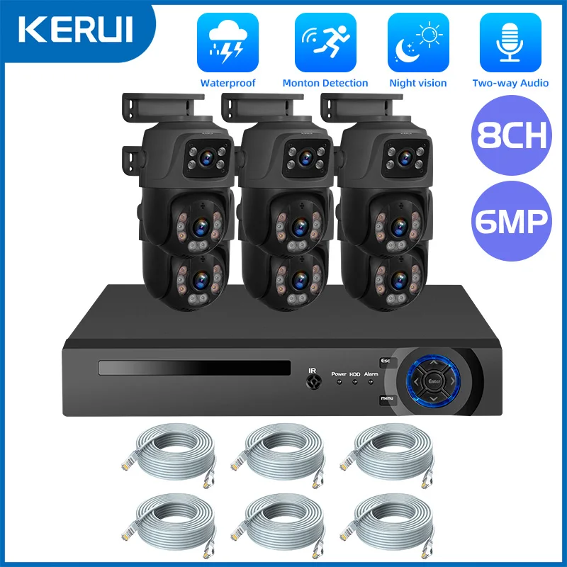 kerui camera de vigilancia por video lente dupla h265 hd 4ch 8ch poe kit nvr ptz wi fi ip para seguranca domestica 01