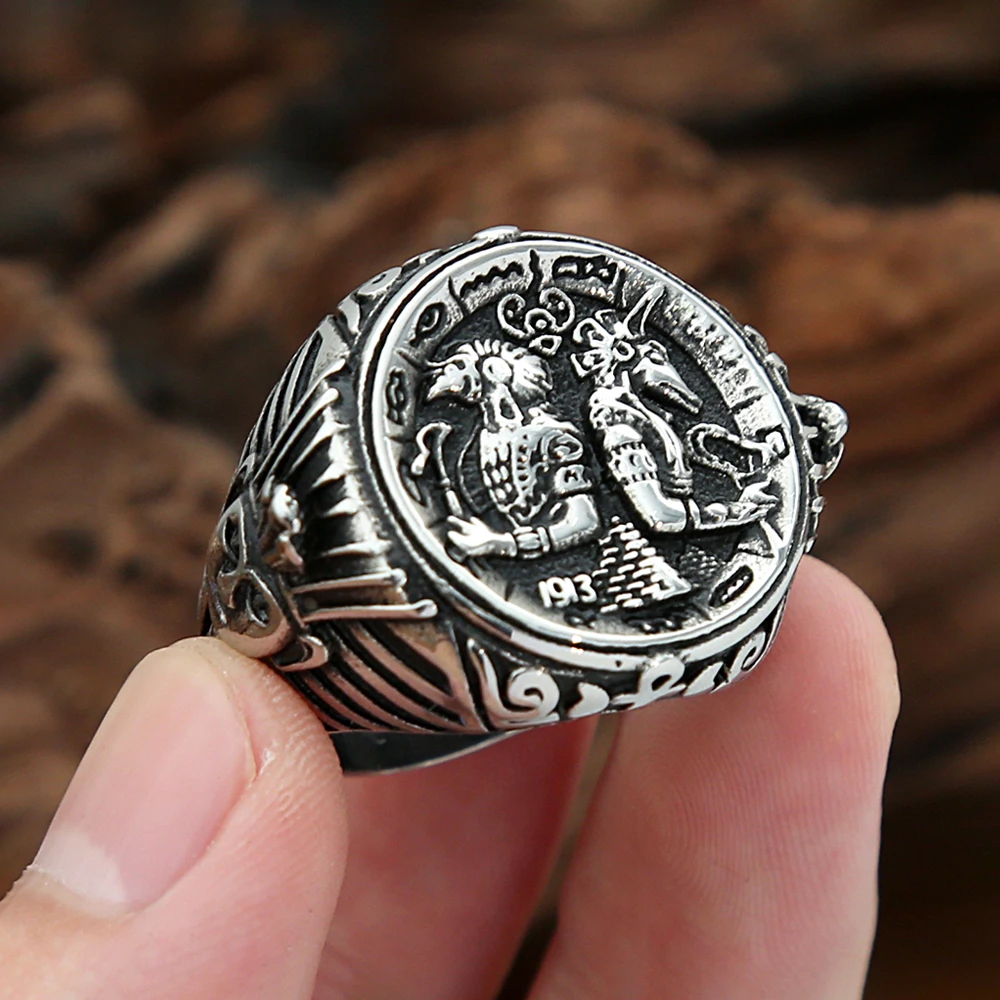 Vintage Egyptian Mythology Anubis Ring For Men Ancient Egyptian Totem Stainless Steel Biker Rings Gift Jewelry Dropshipping