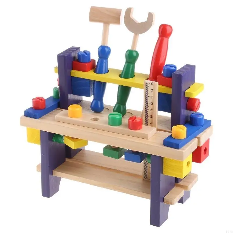 F62D Wooden Workbench Puzzle Kids Learning Toy Birthday Present