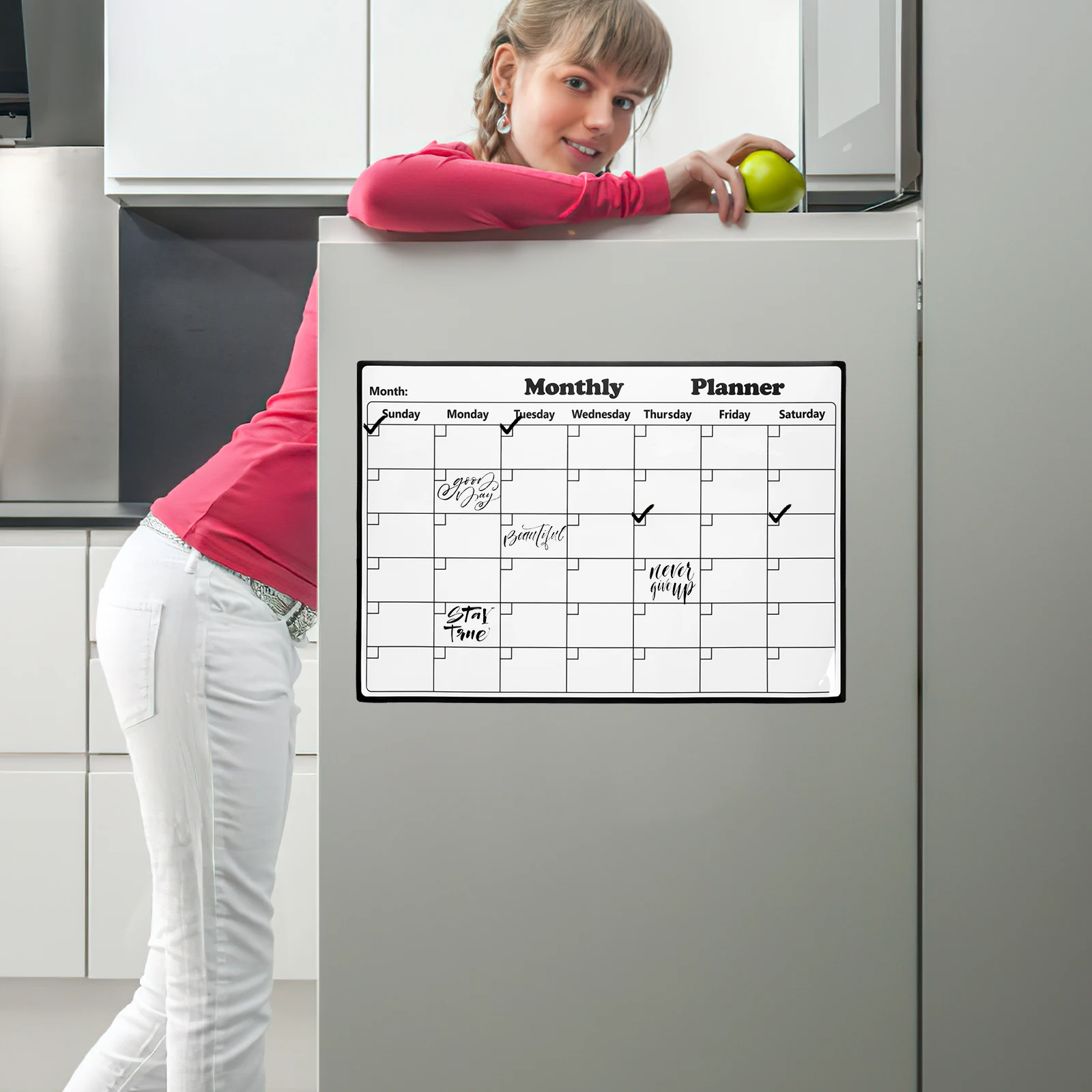 

Magnetic Fridge Calendar Whiteboard for Schedule Planner Dry Erase Monthly Todo List Reminders Metal Cabinet Decoration
