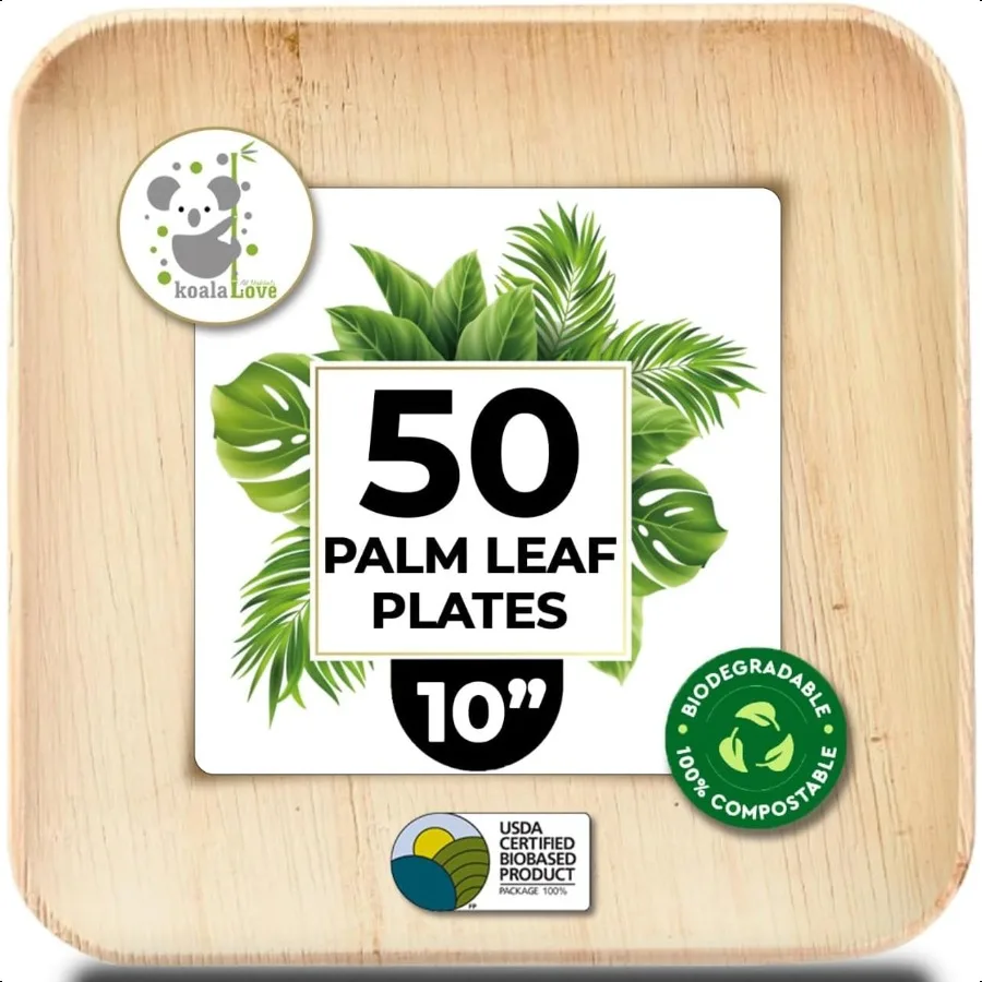 

Palm Leaf Plates 10 Inch Bamboo Paper 50 Bulk Dinner Square Party Plates Event Tableware Eco Biodegradable Compostable Wooden