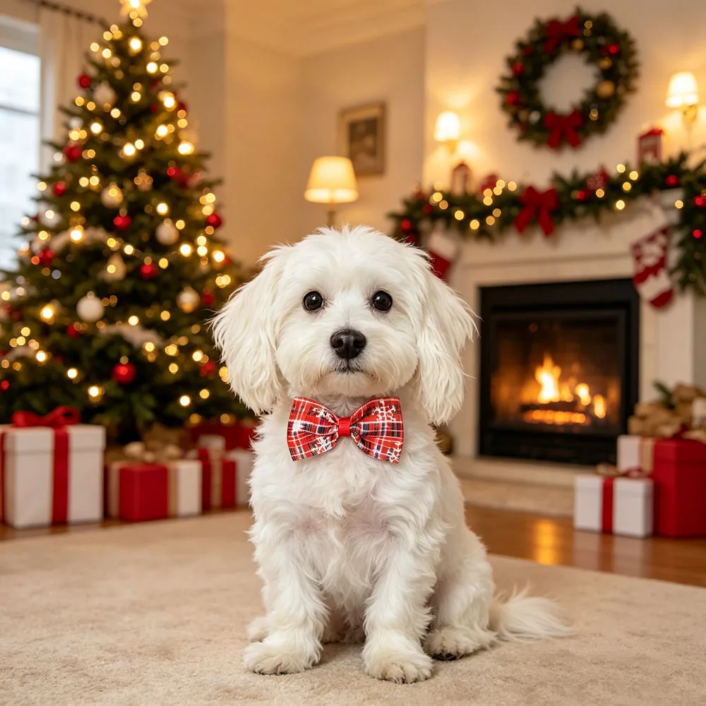 10 PCS Color in Random Christmas Bow Ties for Dogs Christmas Dogs Collar Adjustable Cat Bowties Set Santa Claus Xmas Tree Puppy