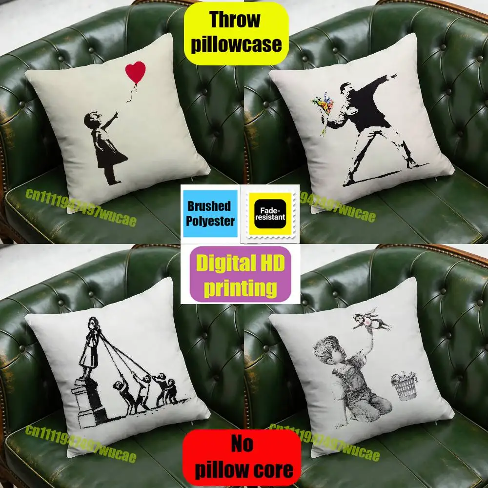 For B-Banksy Graffiti Street Artist Throw Pillow Case 45x45cm Sofa Custom Square Pillowcase Cushion Cover
