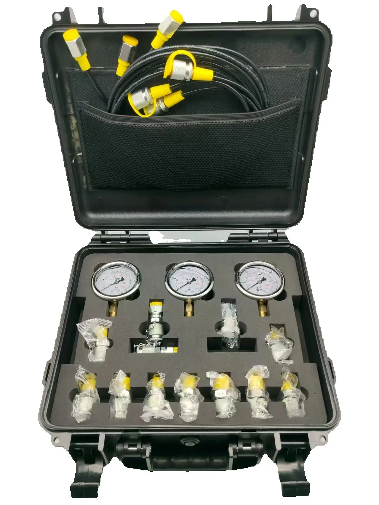 

Hydraulic Pressure Test Kit Include 3 Gauges 3 Test Hoses 11 Couplings for Excavator Hydraulic Test Set with Carrying Case