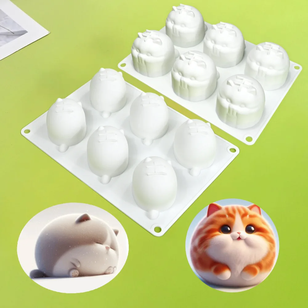 

6-hole 3D Lovely Cat Pudding Mousse Mould DIY Animal Mochi Dessert Chocolate Silicone Mold Cake Decorating Tool Kitchen Bakeware